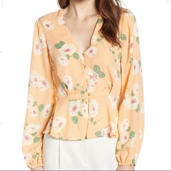 Leith Tops - Leith Orange Floral Button Up Blouse